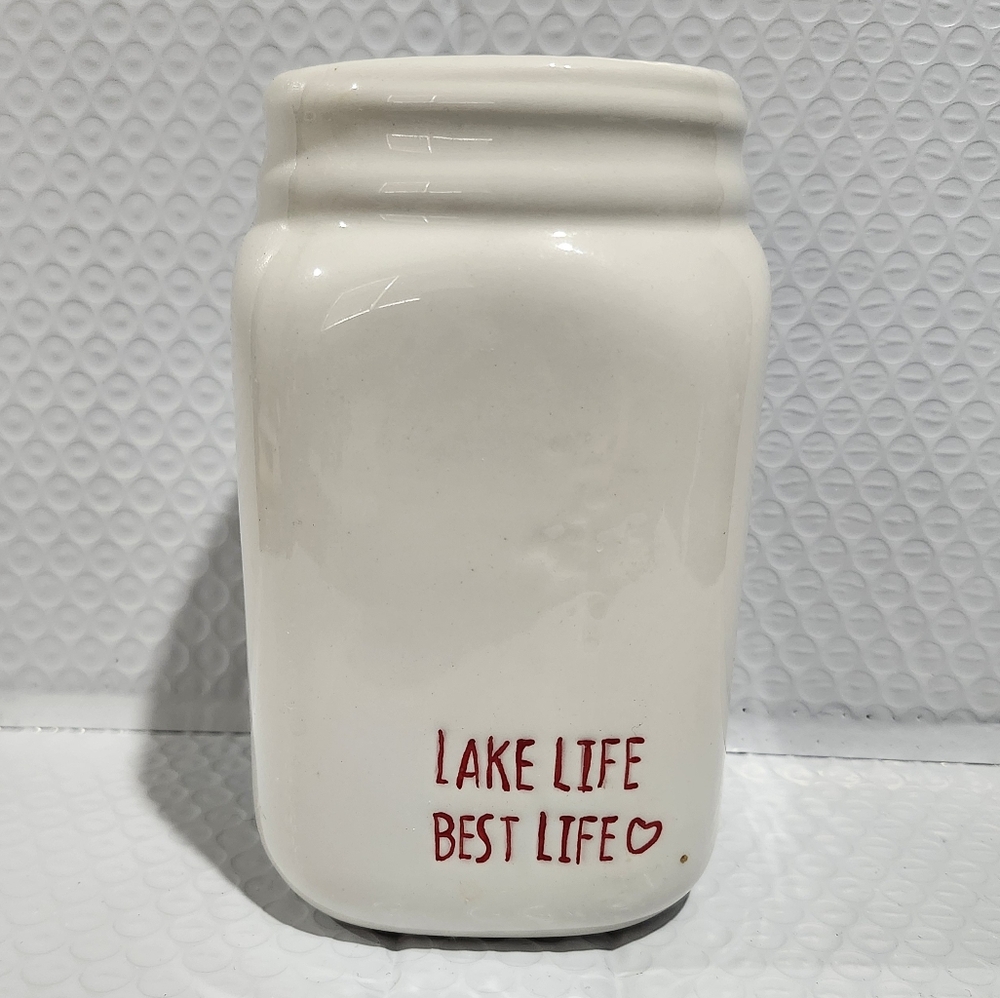 💋5/$25 White Ceramic Jar With "Lake Life Best Life"